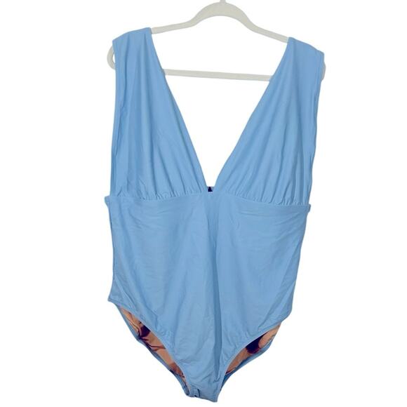 J.Crew V-Neck One-Piece Swimsuit BF163 Baby Blue • Plus Size 22 NWT - Picture 4 of 12